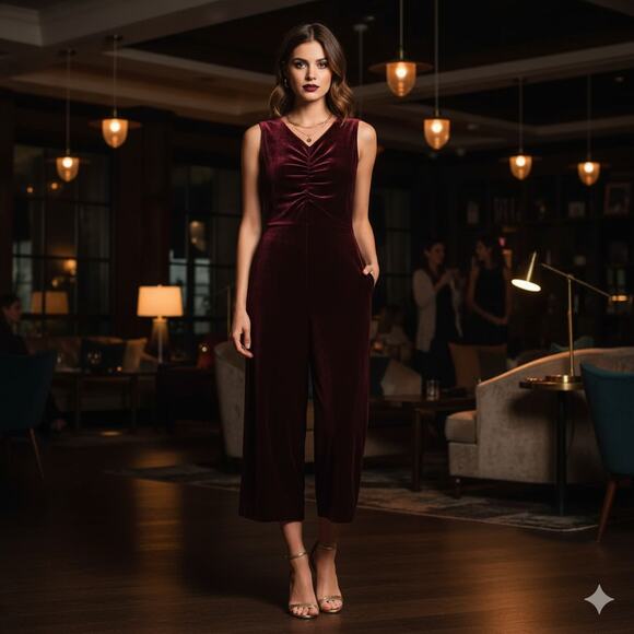 Rebecca Taylor Bordeaux Velvet Jumpsuit - Picture 1 of 9